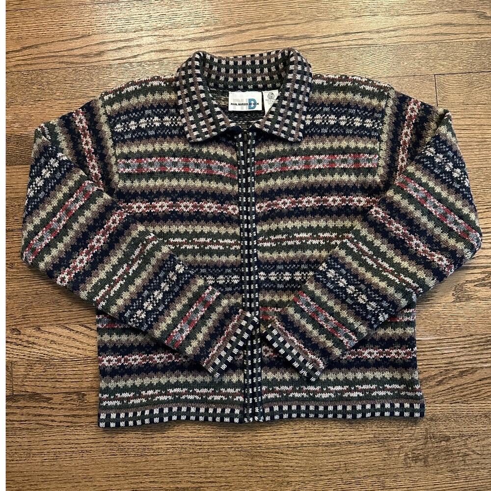 Vintage Paul Harris Design 100% Wool Cardigan Sweater Size Small